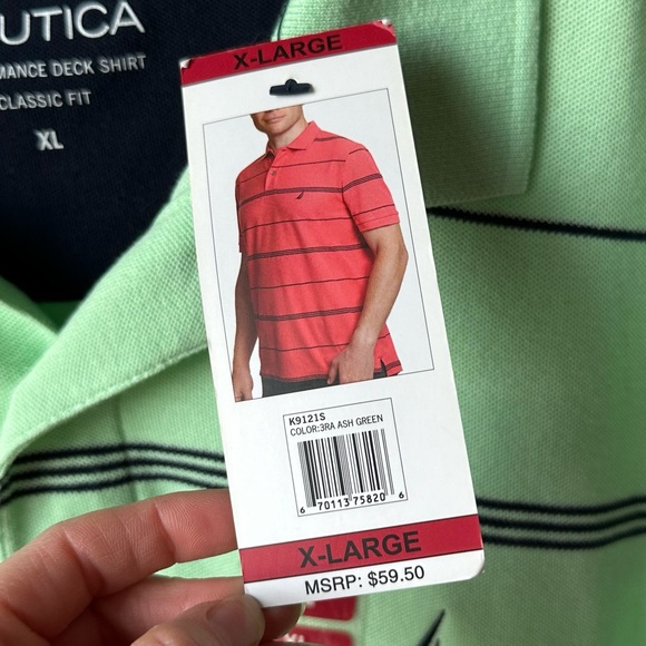 New Nautica green and navy striped polo - Picture 8 of 9